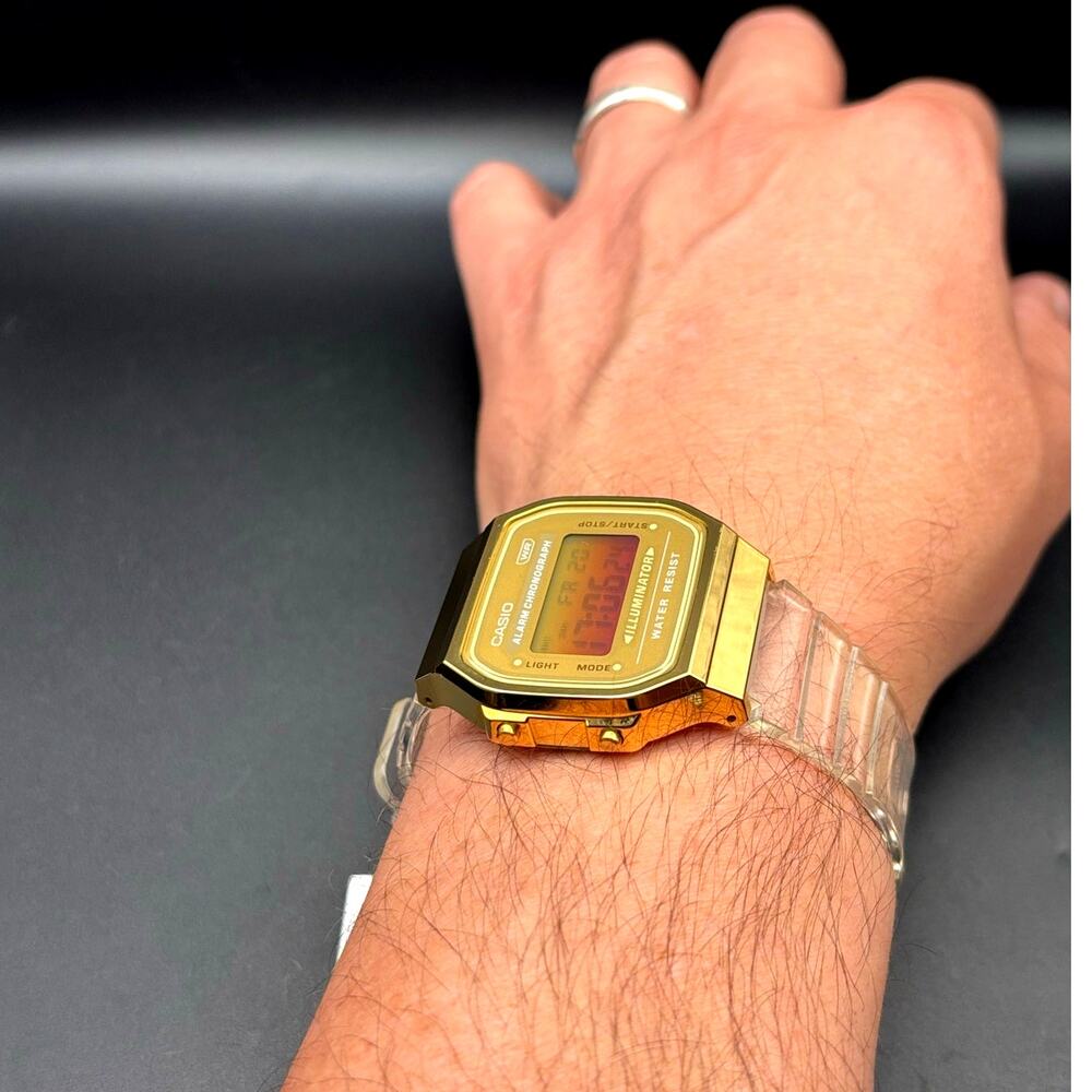 LWS Golden Hour Casio A168XE Vintage Collection Clear Strap Digital 
Mod Watch - Picture 5 of 17